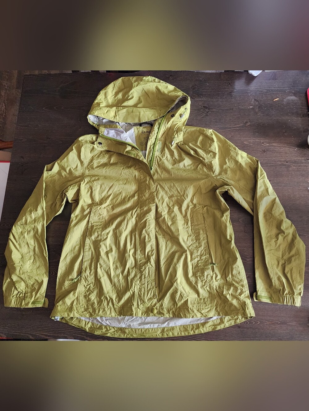 💐2/$25 L.L. Bean Hooded Rain Windbreaker Green Jacket, Adjustable Band & Hood